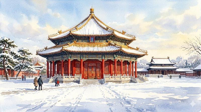 沈阳故宫大政殿雪景