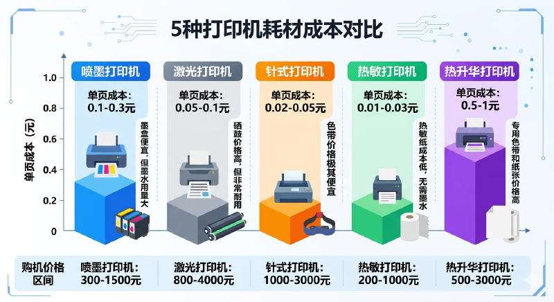 五种打印机耗材成本对比