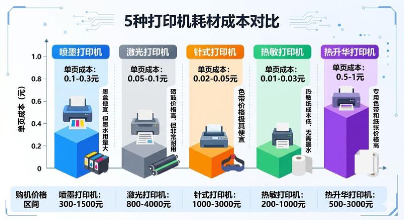 五种打印机耗材成本对比
