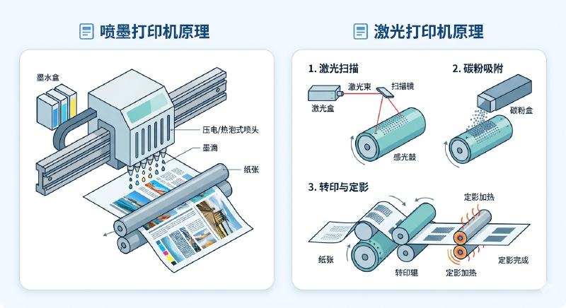 喷墨vs激光打印机工作原理对比